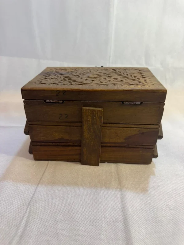 Hand Carved Wooden Jewellery Box 3 Drawer Velvet Lined Storage Organiser Gift UK