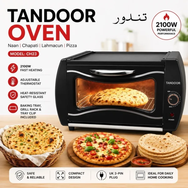 UK Electric Tandoor Oven CH23 2100W – Naan, Chapati, Pizza & Lahmacun Maker