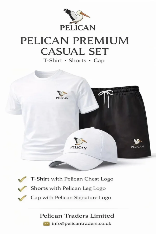 PELICAN Premium Casual Summer Set – T-Shirt, Shorts & Cap (S, M, L)