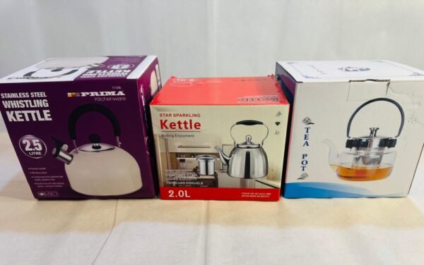 3-Piece Tea & Kettle Bundle – 2.5L & 2L Stainless Steel Kettles with Glass Tea Pot