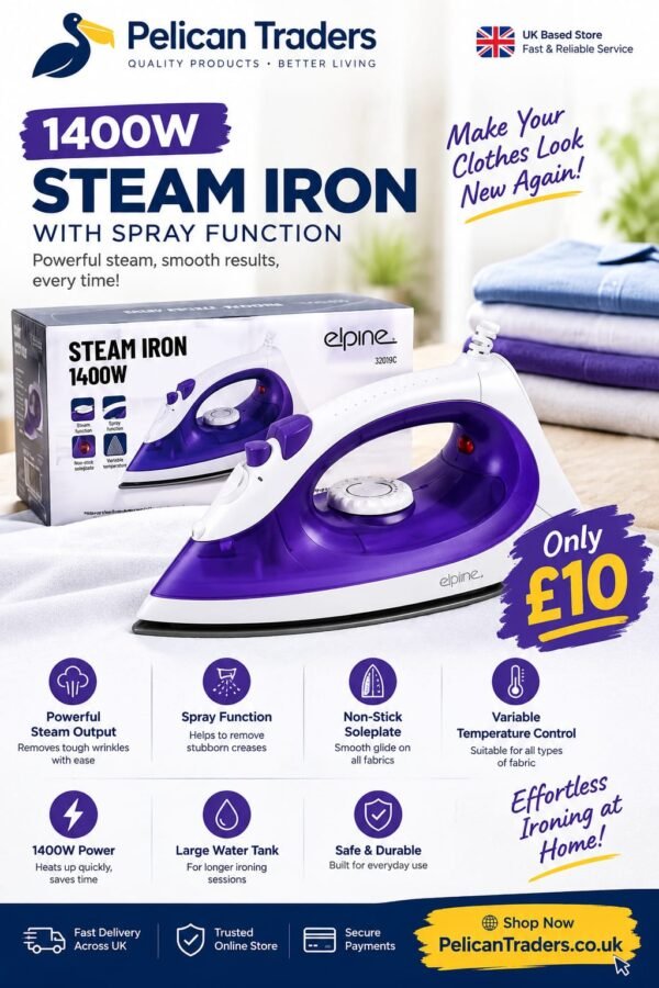 Elpine 1400W Steam Iron with Spray Function