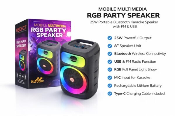 25W RGB party speaker with 8-inch Bluetooth karaoke speaker