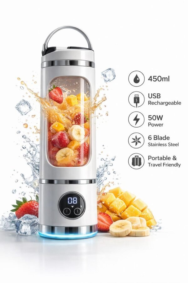 450ml Portable Blender – 50W USB Rechargeable 6-Blade Smoothie Maker
