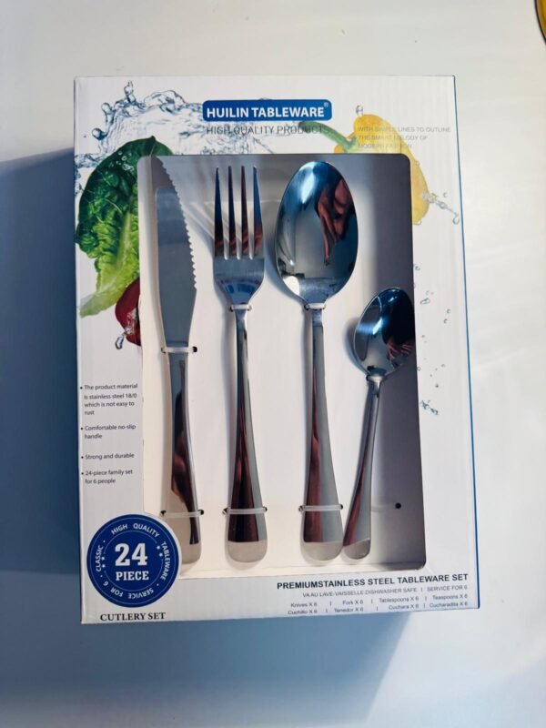 HUILIN 24 Piece Stainless Steel Cutlery Set for 6 People